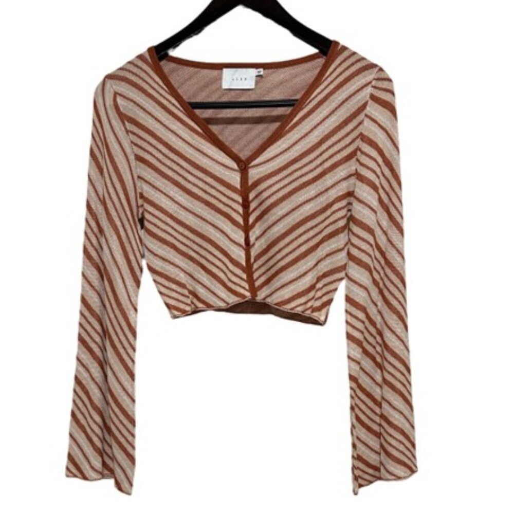 NWOT LUSH Striped V-Neck Lightweight Cardigan Sweater - Rust/Cream - Size Small